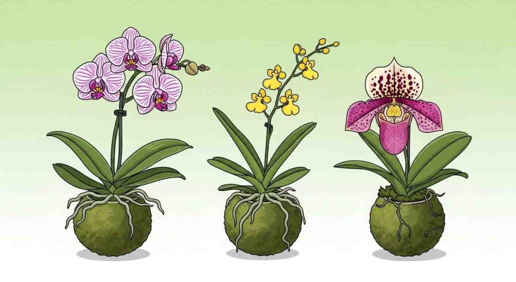 Cartoon diagram showing different types of mini orchids