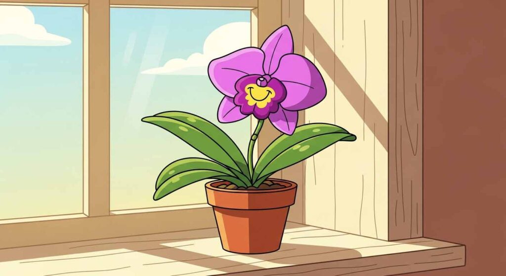 Orchid in ideal indoor light cartoon