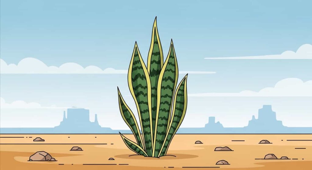 Snake plant cartoon symbolizing perseverance and resilience in tough conditions
