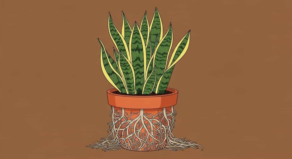 Root-bound snake plant flat illustration