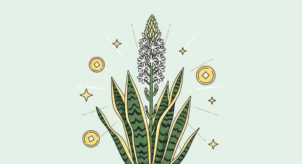 Flat vector of blooming snake plant symbolizing luck and fortune