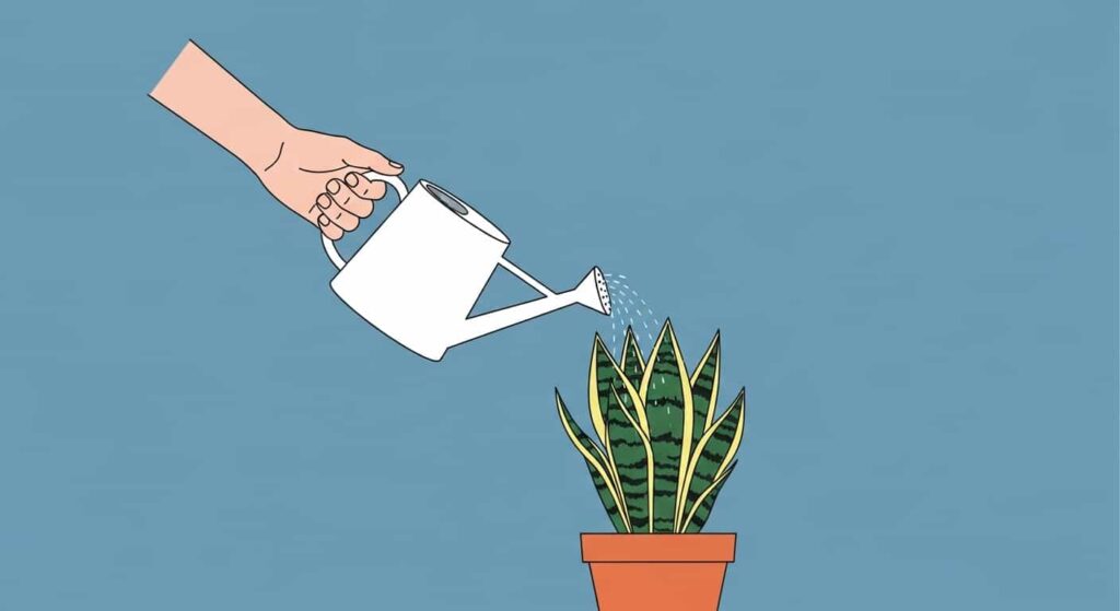 Watering snake plant flat illustration