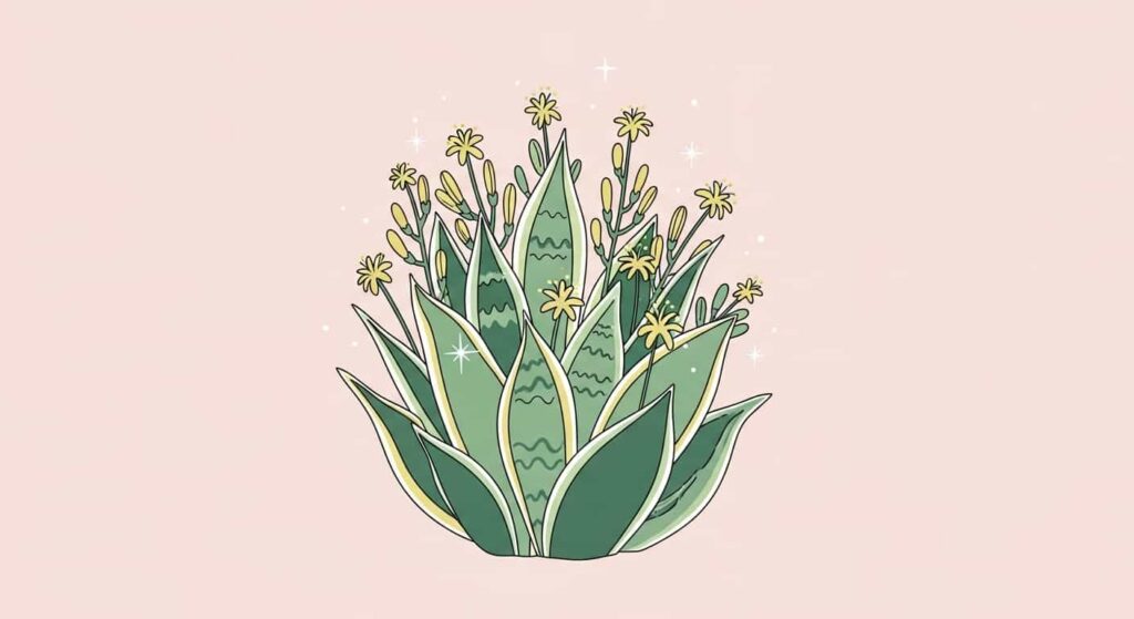 Flat illustration of snake plant bloom as rare and magical sight