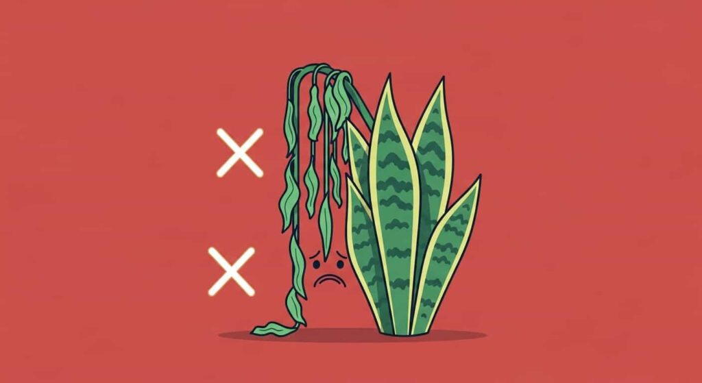 Snake plant care mistakes flat illustration