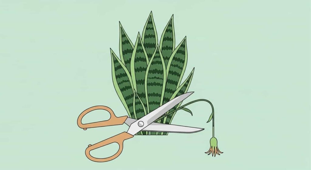 Pruning snake plant after bloom flat illustration