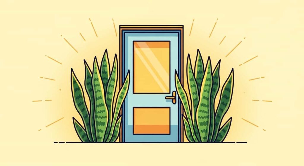 Two snake plants guarding a home entrance, symbolizing protection and good luck.