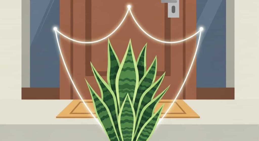 Snake plant cartoon symbolizing protection and positive feng shui energy
