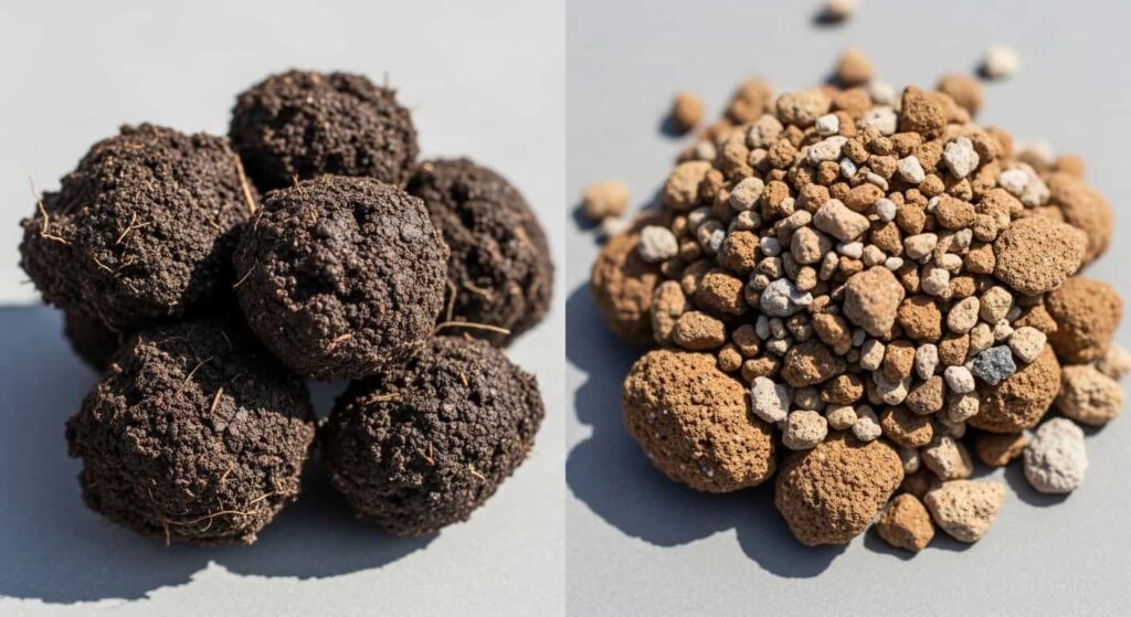 Comparison of poor, dense garden soil versus a healthy, granular bonsai soil mix of akadama and pumice for junipers.