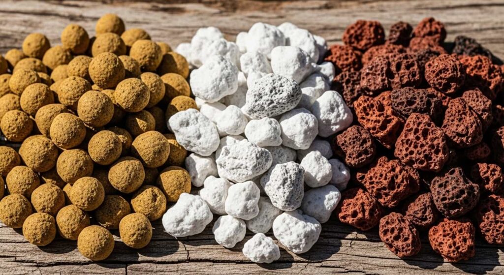 Components for a juniper bonsai soil mix: Akadama, Pumice, and Lava rock in a 1:1:1 ratio for optimal drainage.