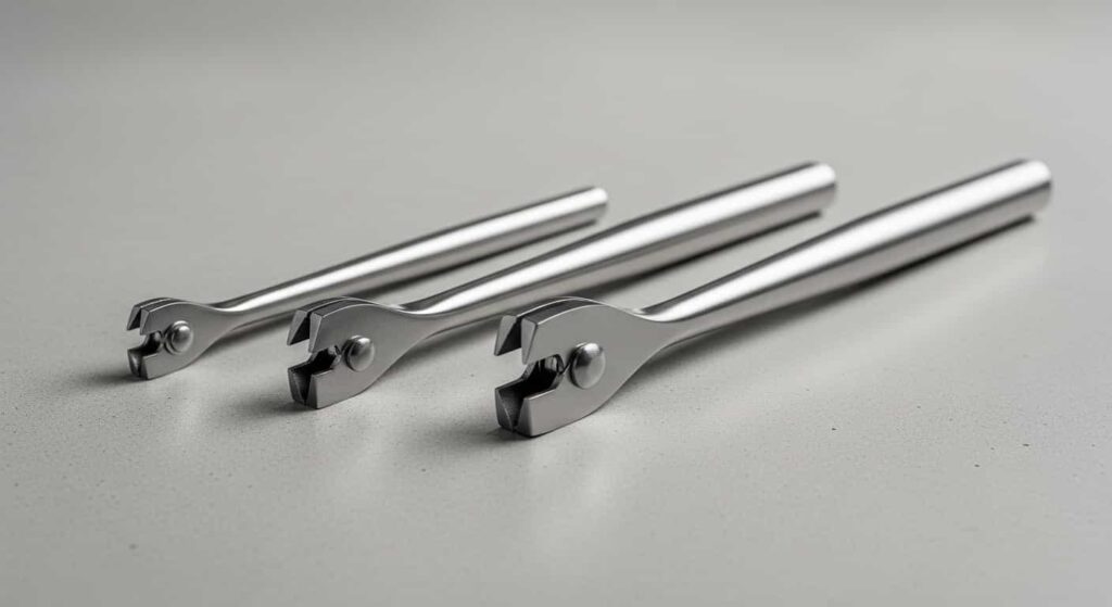 Comparison of small, medium, and large bonsai concave cutters lined up to show size variation for different tree dimensions.