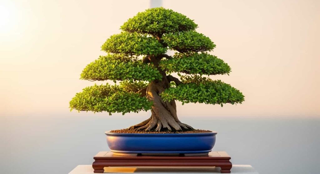 thriving bonsai tree after successful underwater root trimming and recovery